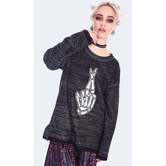 JAWBREAKER crossed skeleton fingers relaxed fit sweater - Picture 3 of 10